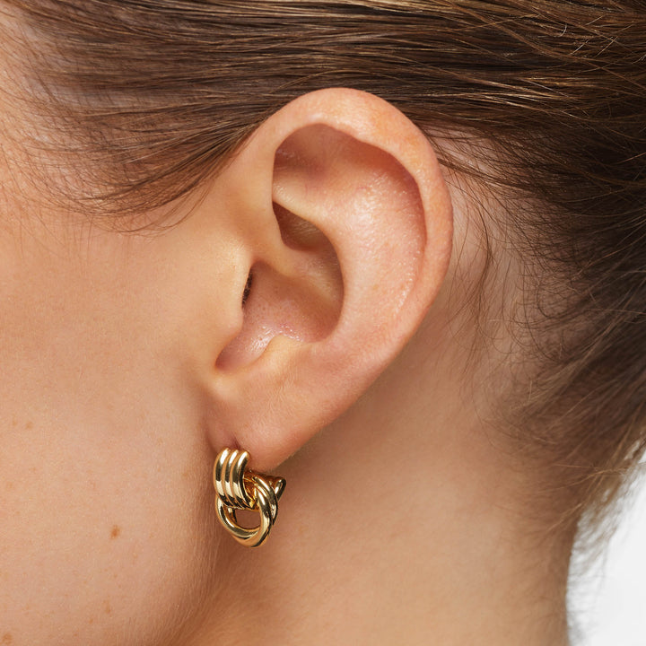 Trio Knot Doorknocker Earrings in Gold