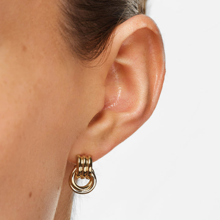 Trio Knot Doorknocker Earrings in Gold