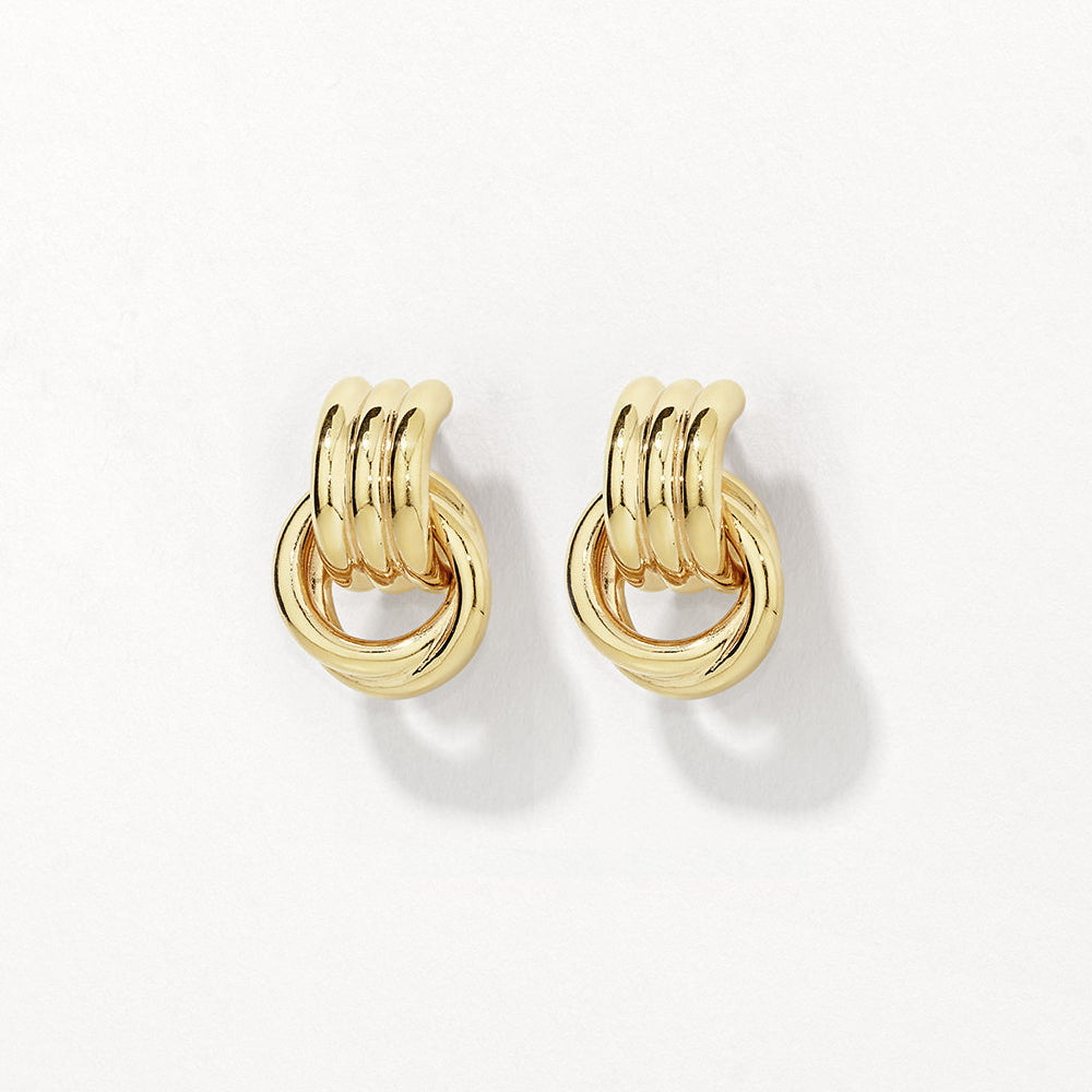 Trio Knot Doorknocker Earrings in Gold
