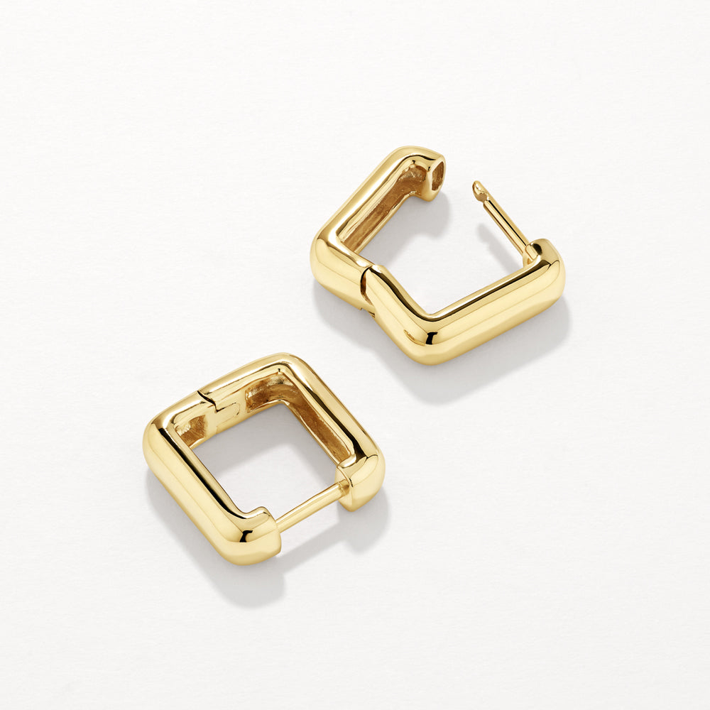Square Dome Hoop Earrings in Gold