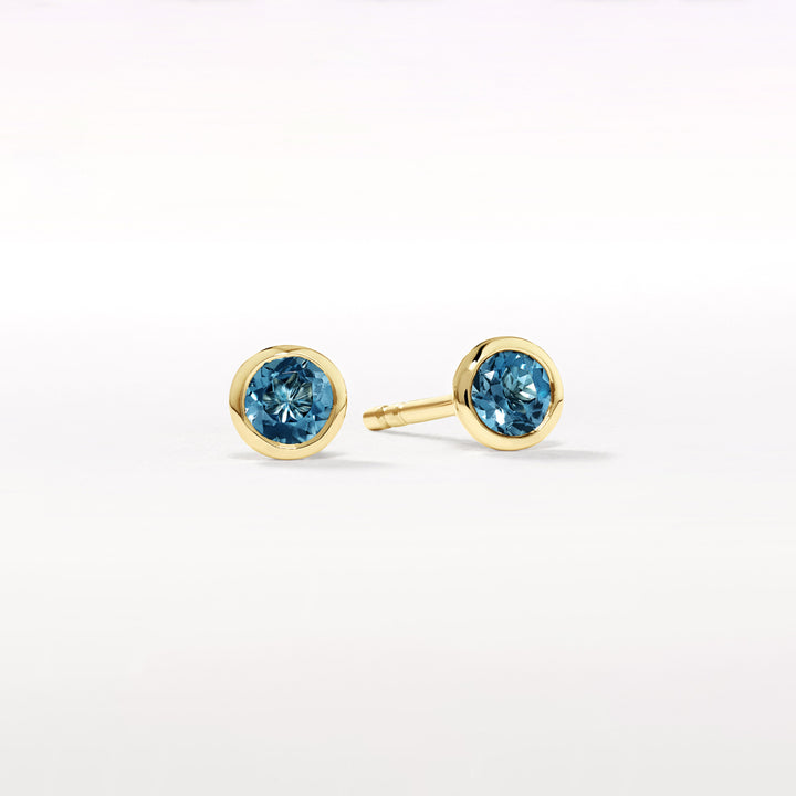 Blue Topaz Bezel Stud Earrings in 10k Gold