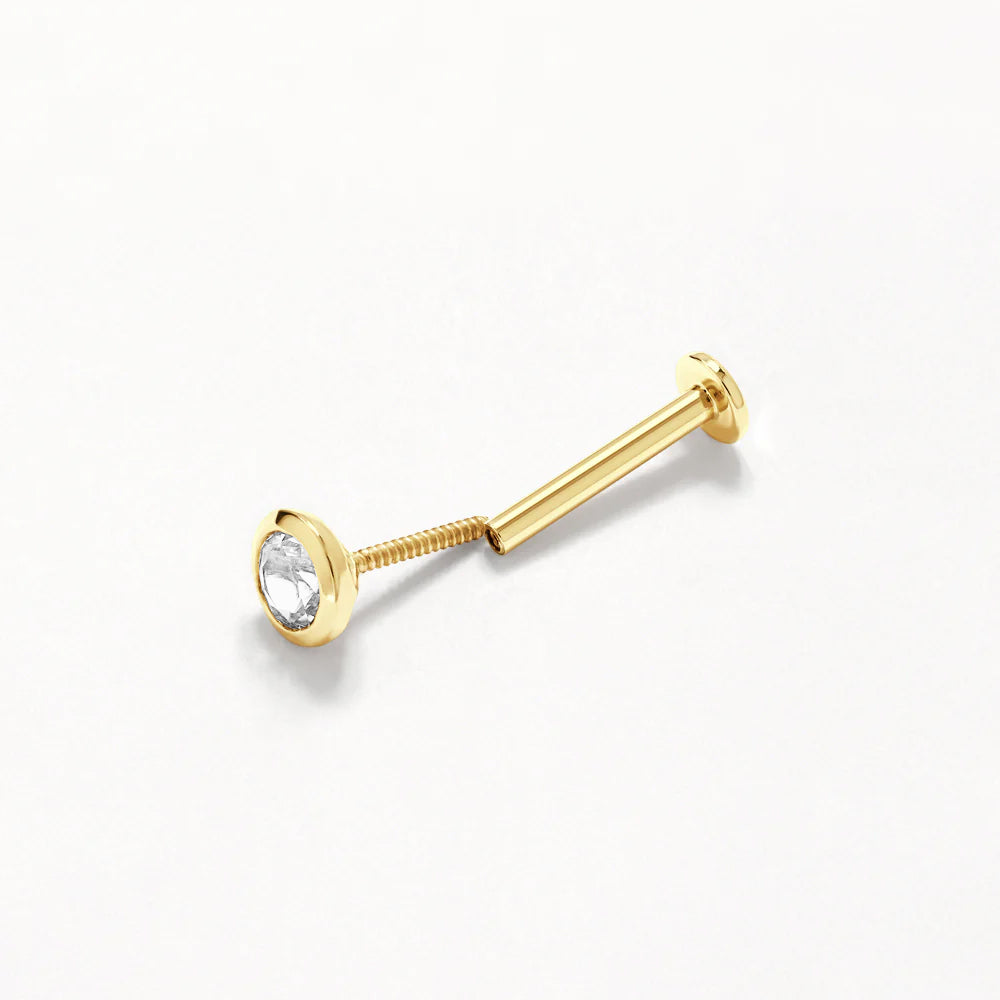 White Topaz Bezel Helix Single Stud in 10k Gold