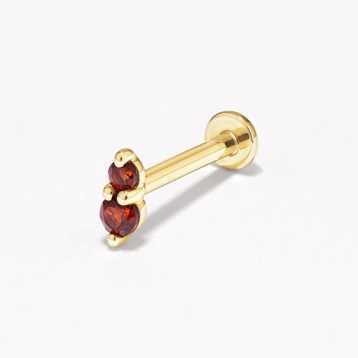 Garnet Twin Cluster Helix Single Stud Earring in 10k Gold