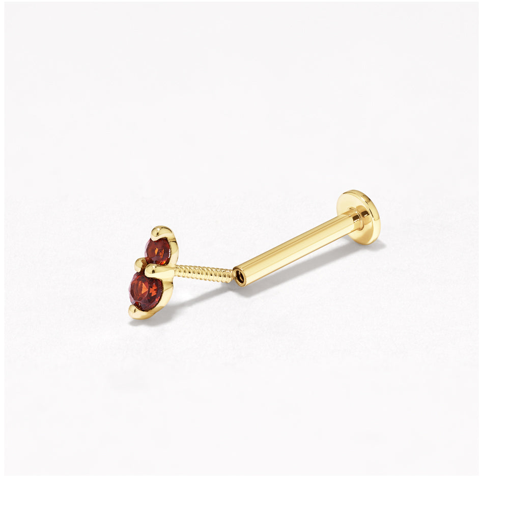 Garnet Twin Cluster Helix Single Stud Earring in 10k Gold