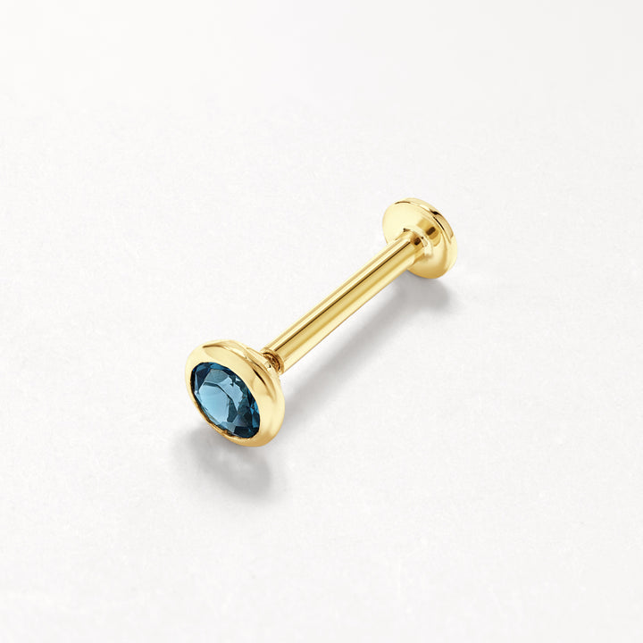 Blue Topaz Bezel Helix Single Stud in 10k Gold