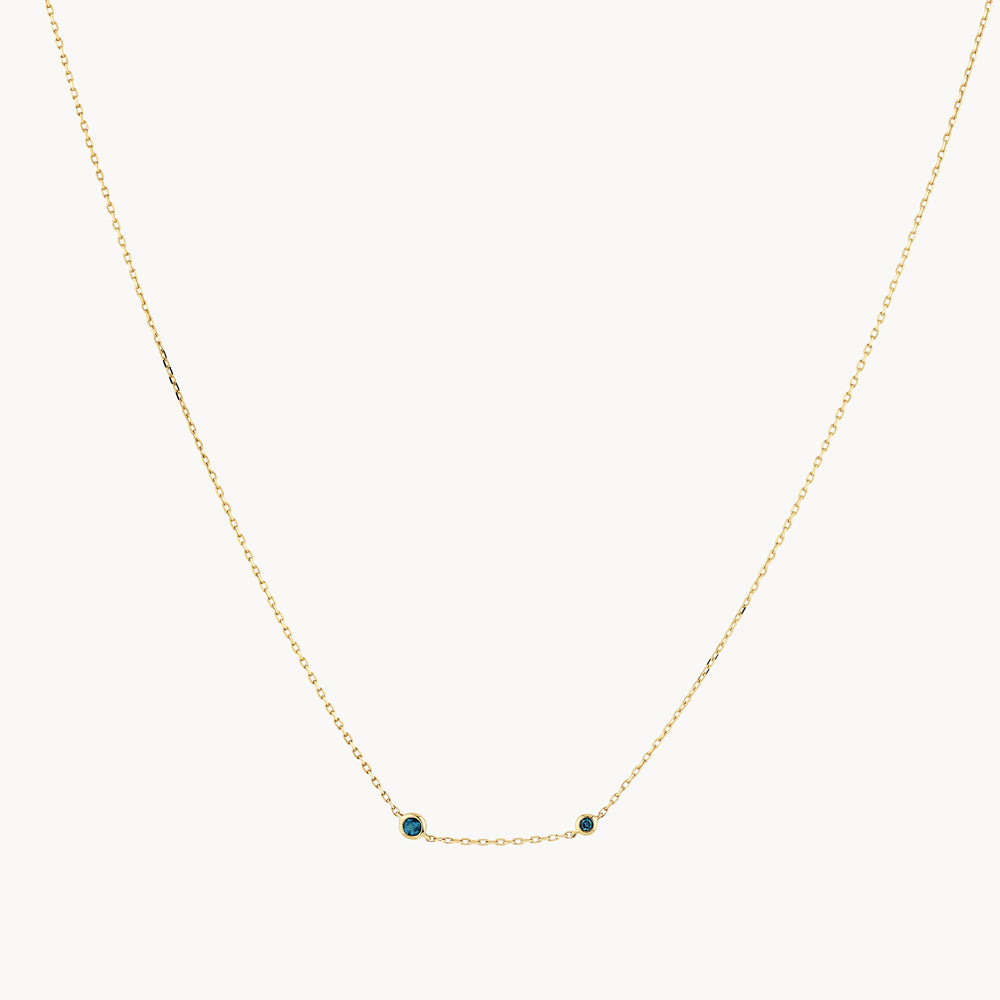 Blue Topaz Double Round Bezel Necklace in 10k Gold