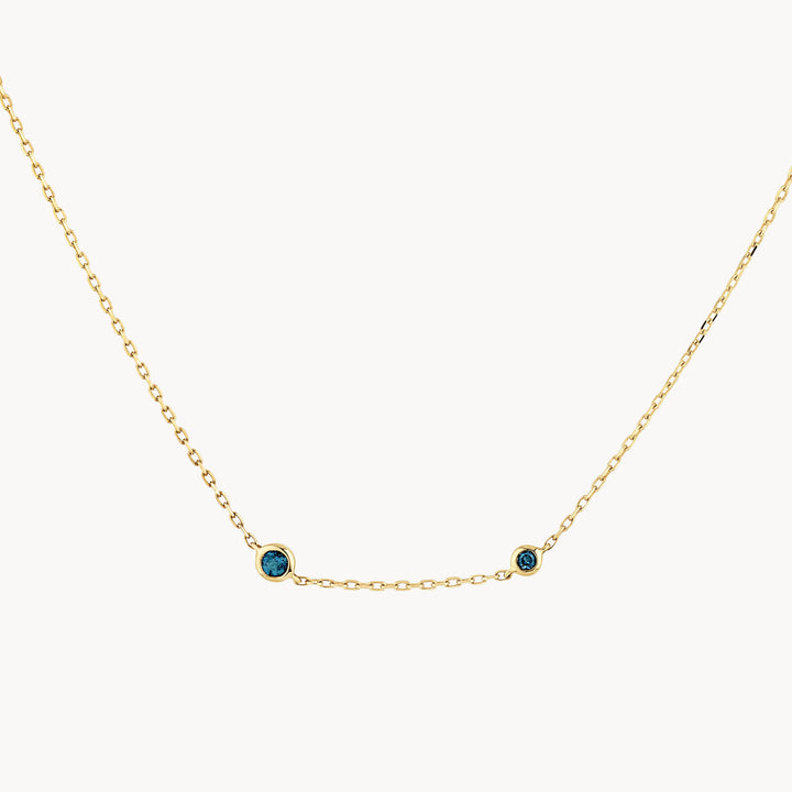 Blue Topaz Double Round Bezel Necklace in 10k Gold