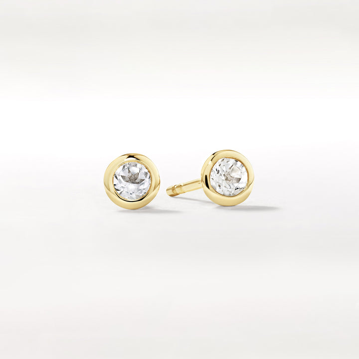 White Topaz Bezel Stud Earrings in 10k Gold