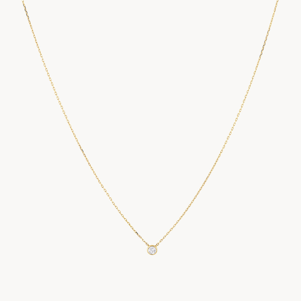 White Topaz Round Bezel Necklace in 10k Gold