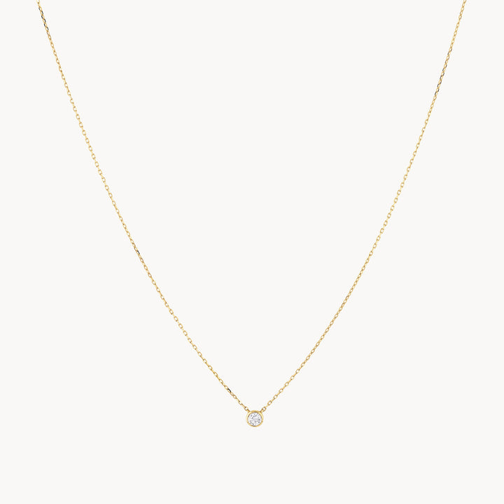 White Topaz Round Bezel Necklace in 10k Gold