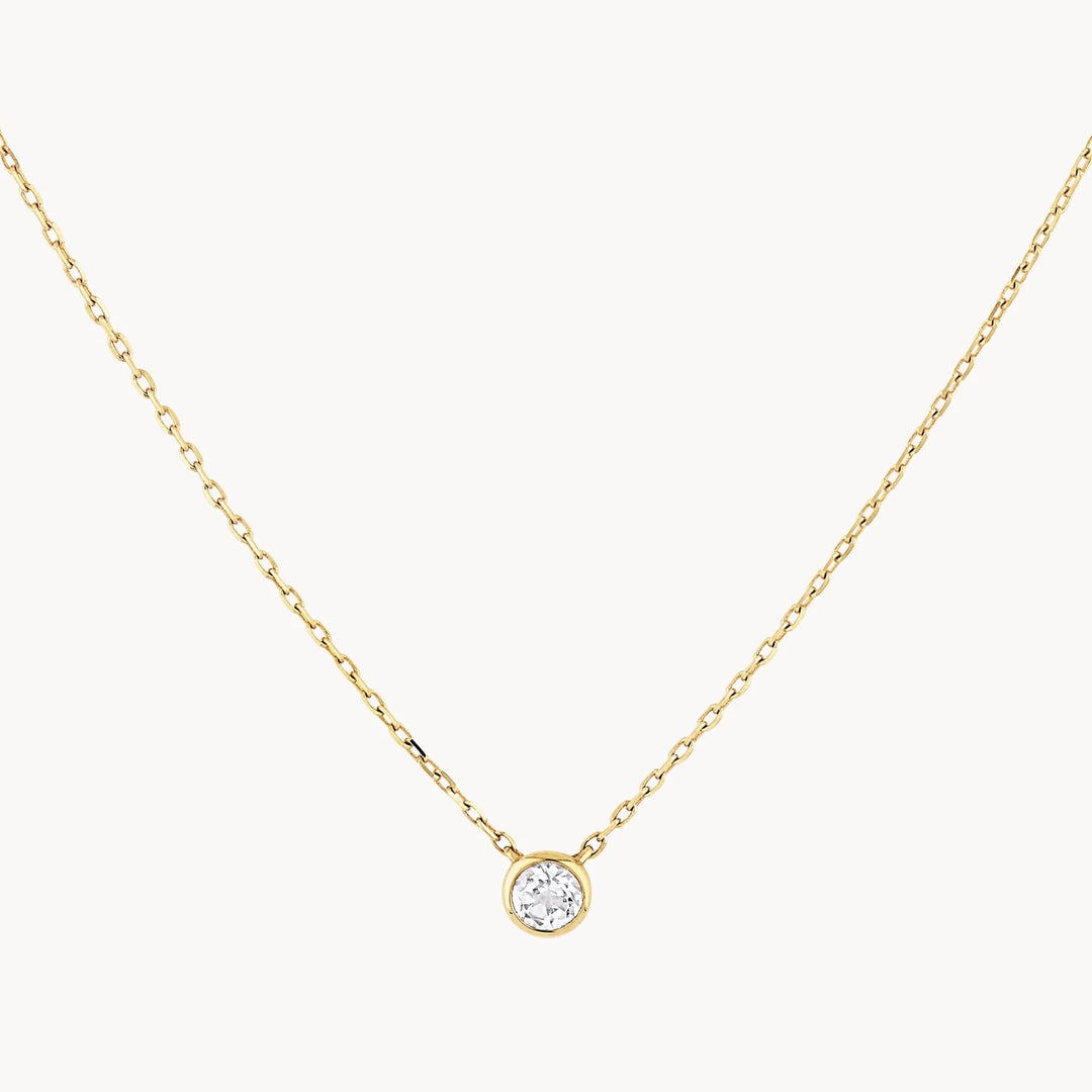 White Topaz Round Bezel Necklace in 10k Gold