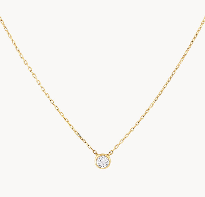 White Topaz Round Bezel Necklace in 10k Gold