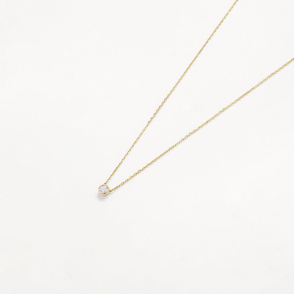 White Topaz Round Bezel Necklace in 10k Gold