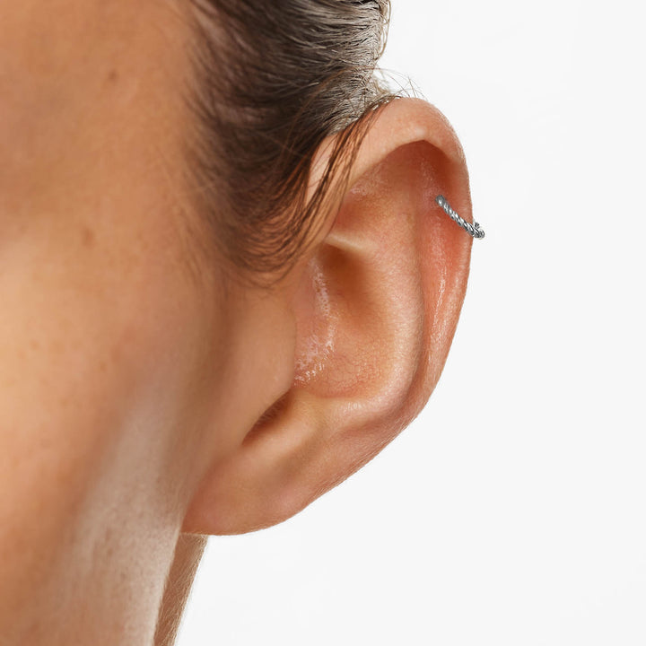 Mini Rope Helix Huggie Earrings in Silver