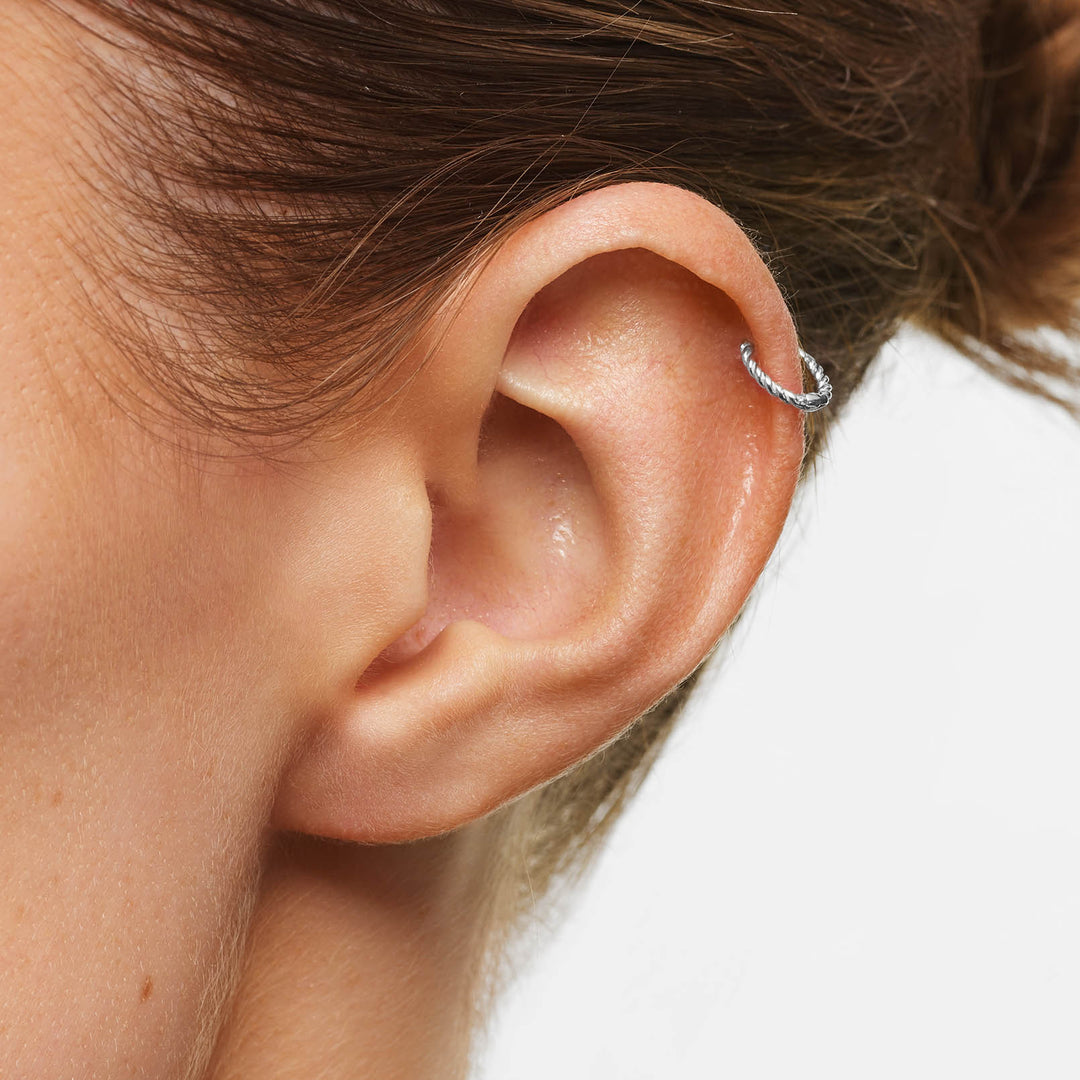Mini Rope Helix Huggie Earrings in Silver