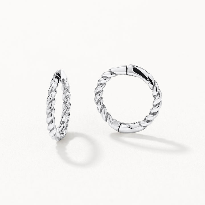 Mini Rope Helix Huggie Earrings in Silver