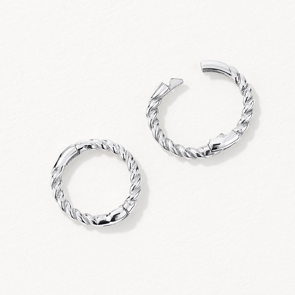 Mini Rope Helix Huggie Earrings in Silver