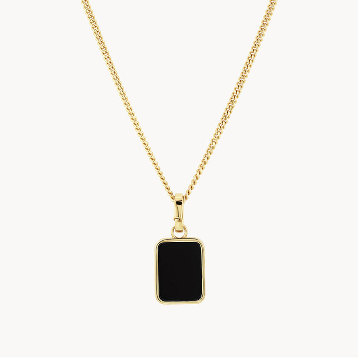 Black Onyx Unisex Curb Chain Pendant Necklace in Gold