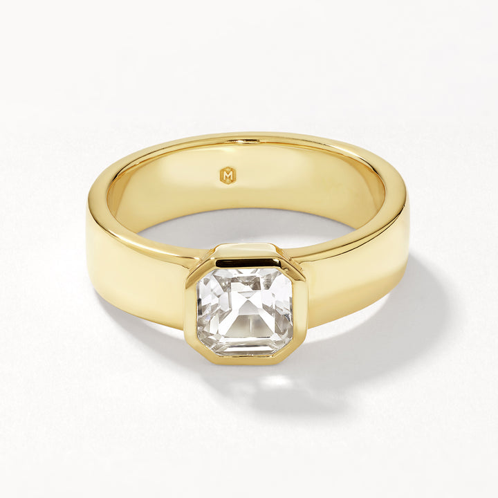 White Topaz Square Bezel Cigar Band in Gold