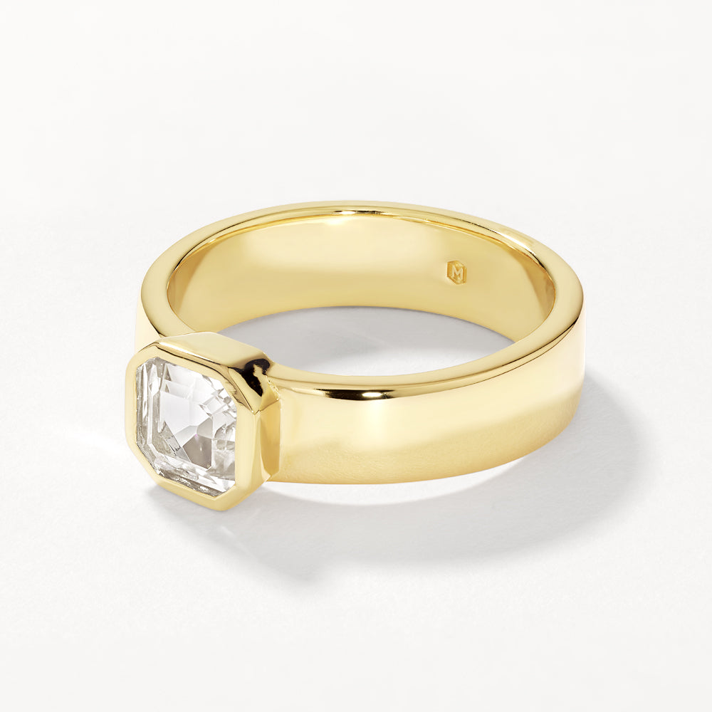 White Topaz Square Bezel Cigar Band in Gold