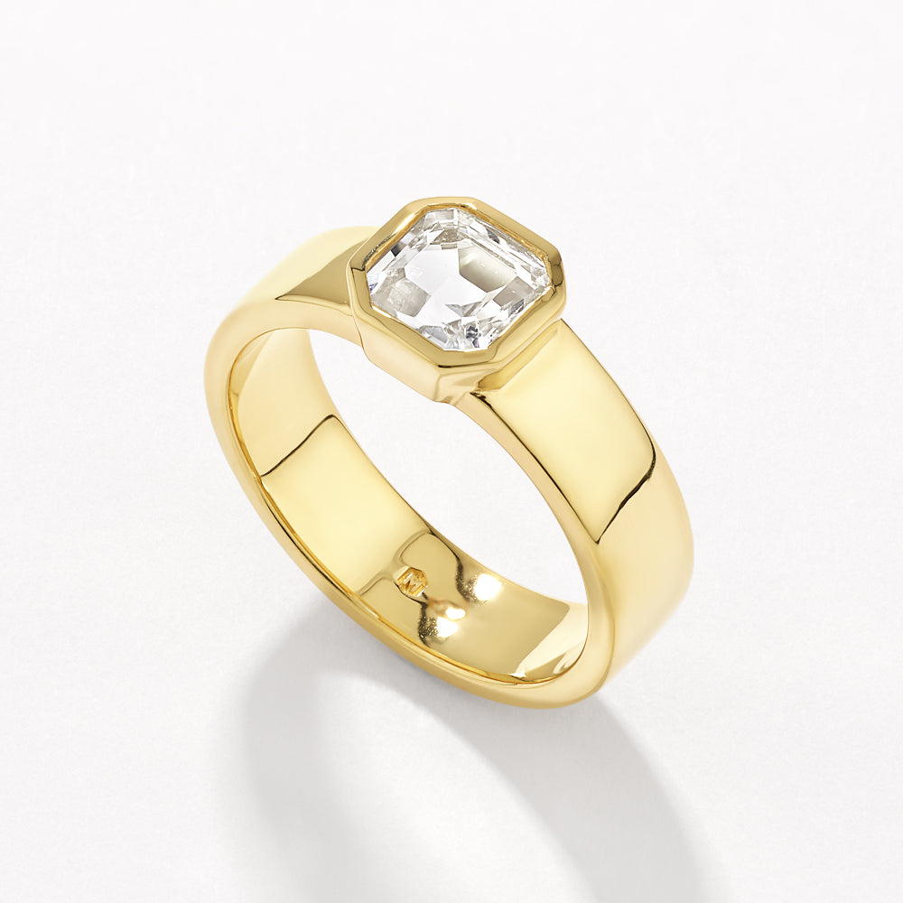 White Topaz Square Bezel Cigar Band in Gold