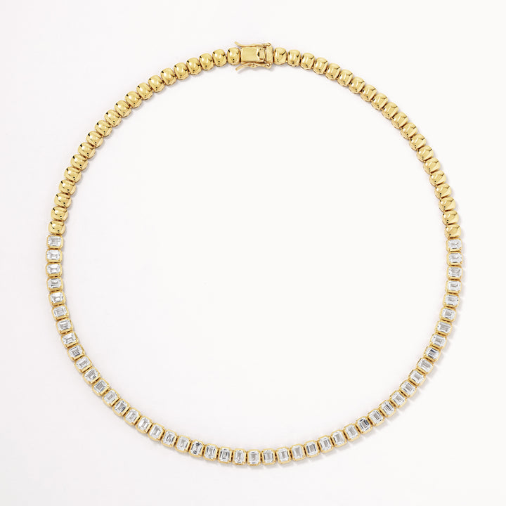 White Topaz Emerald Cut Tennis Necklace in Gold