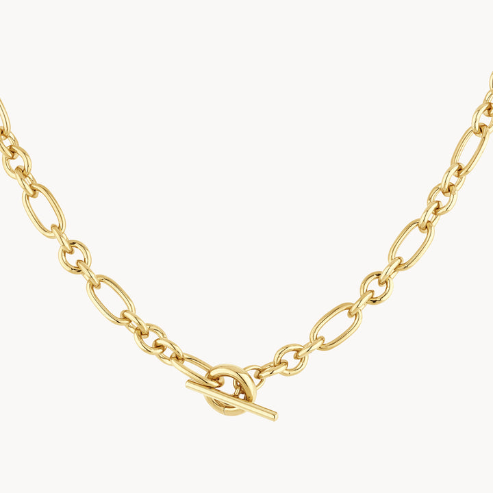 Alternating Rolo Paperclip Chain Necklace in Gold
