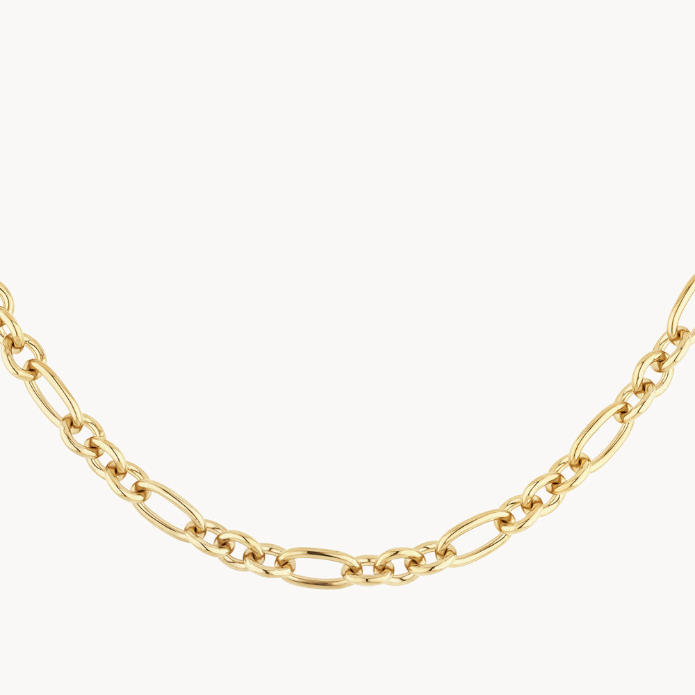 Alternating Rolo Paperclip Chain Necklace in Gold