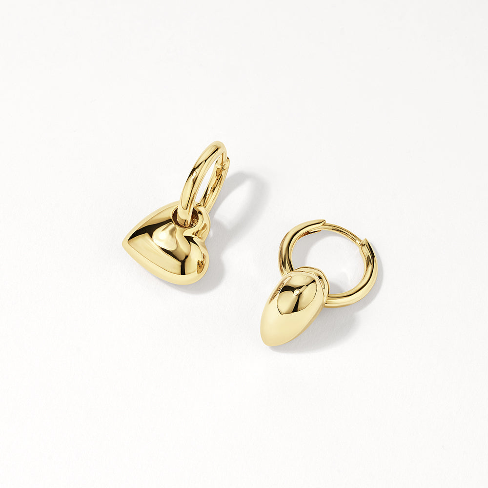 Puff Heart Drop Huggie Earrings in Gold