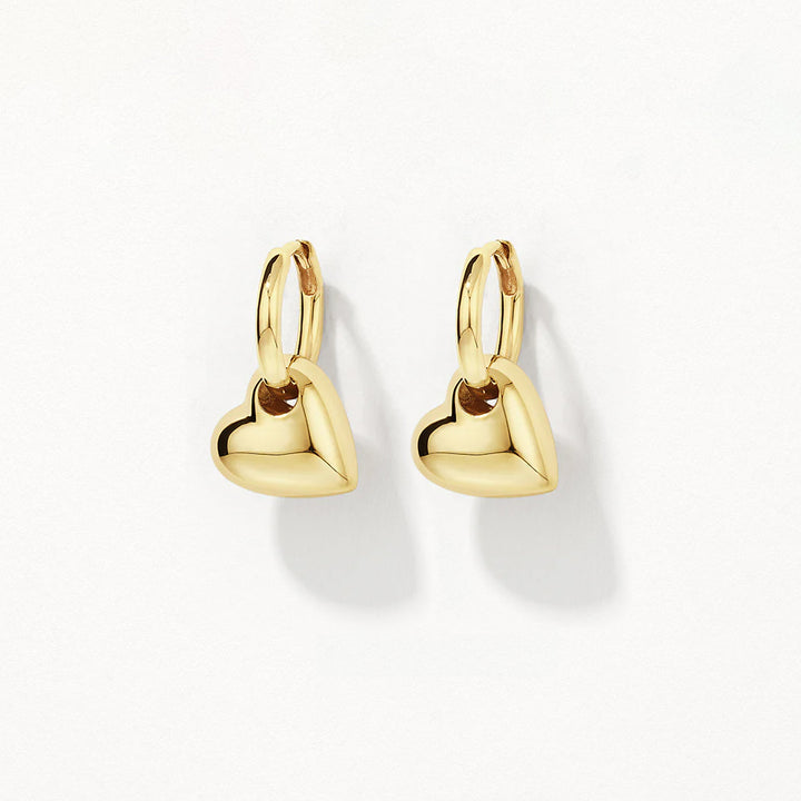 Puff Heart Drop Huggie Earrings in Gold