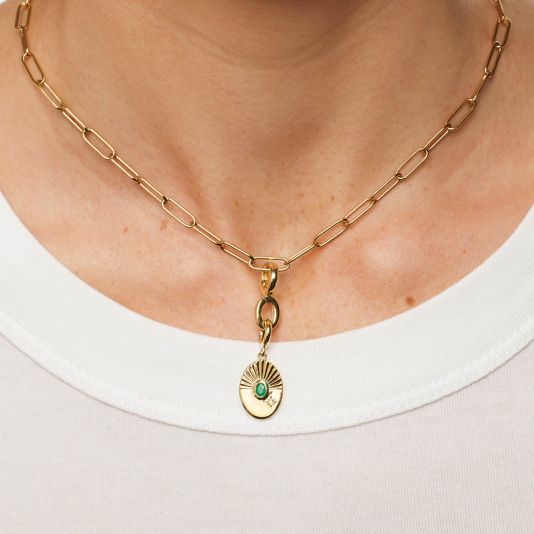 Emerald Sunray Oval Pendant in Gold