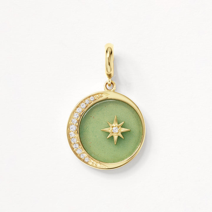 Aventurine Crescent and Star Pendant in Gold