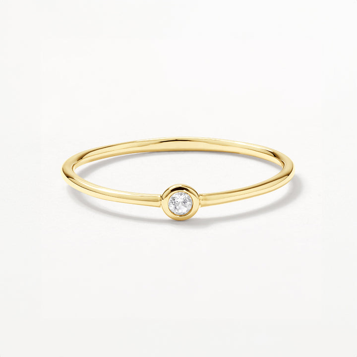 Micro White Topaz Round Bezel Ring in 10k Gold