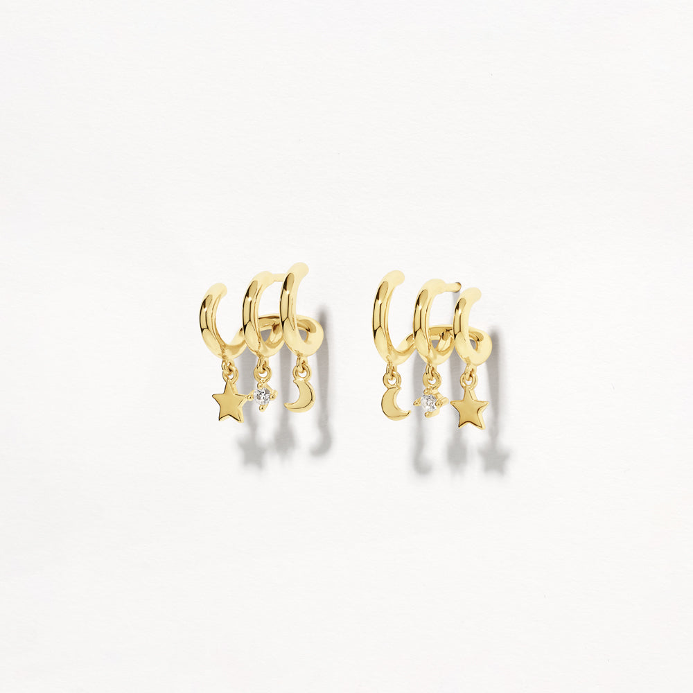 Triple Charm Huggie Earrings in Gold