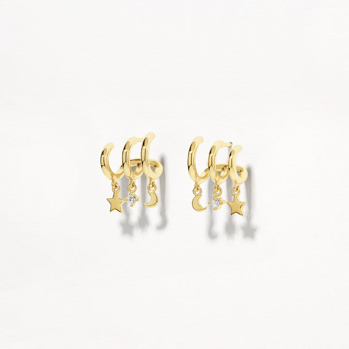 Triple Charm Huggie Earrings in Gold
