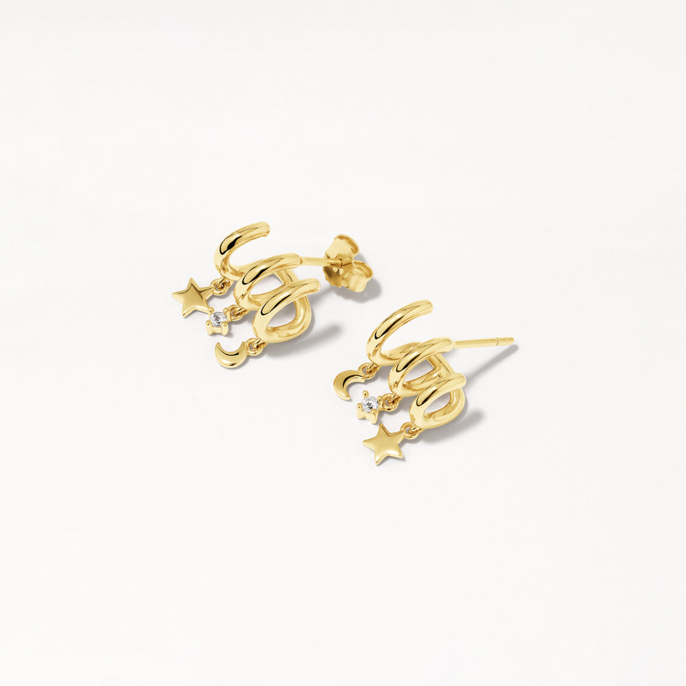 Triple Charm Huggie Earrings in Gold