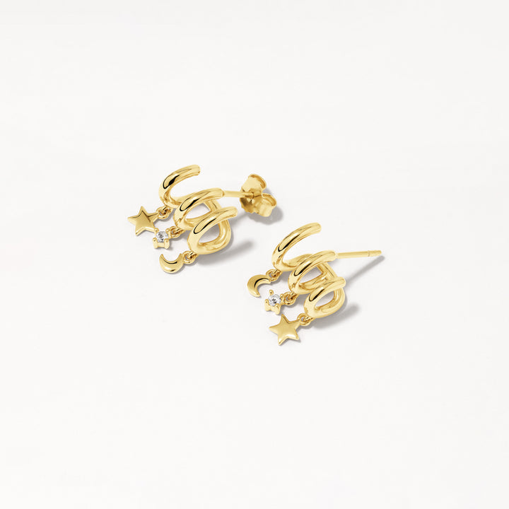 Triple Charm Huggie Earrings in Gold