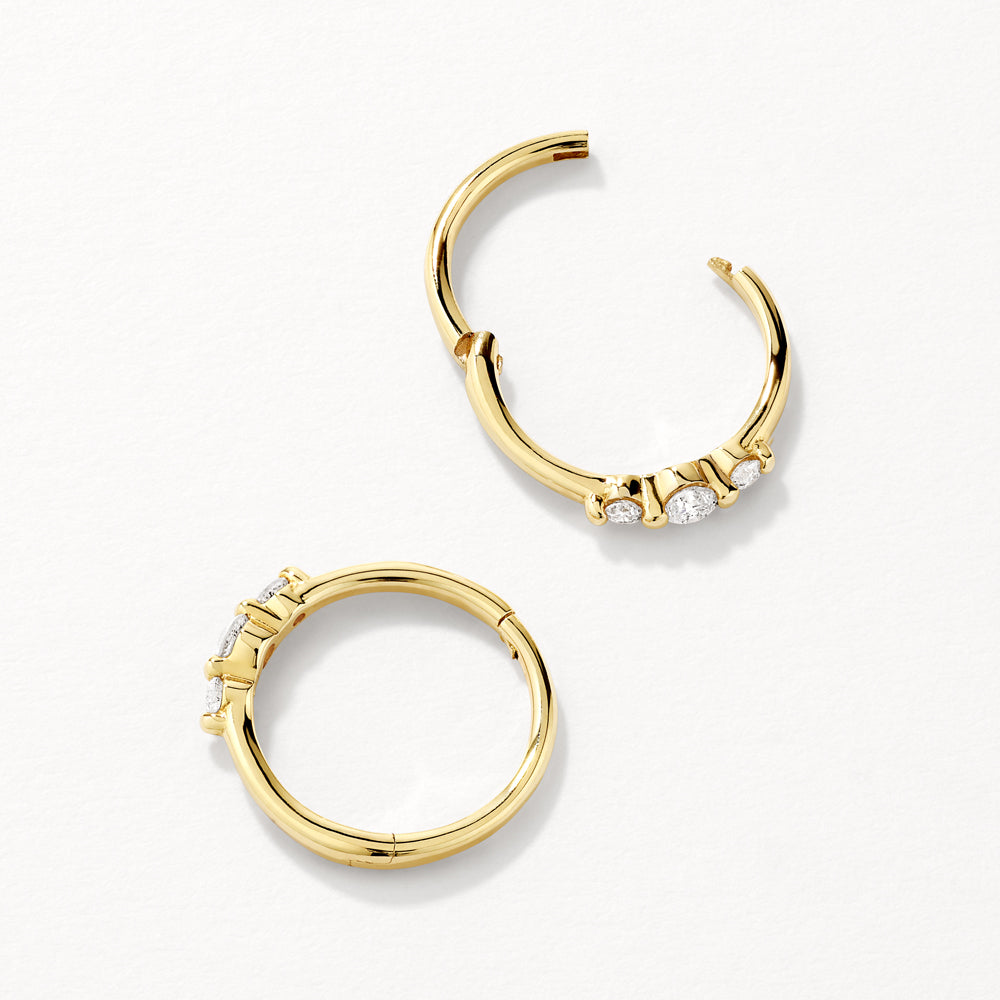 Diamond Trio Huggie Hoops in 10k Gold