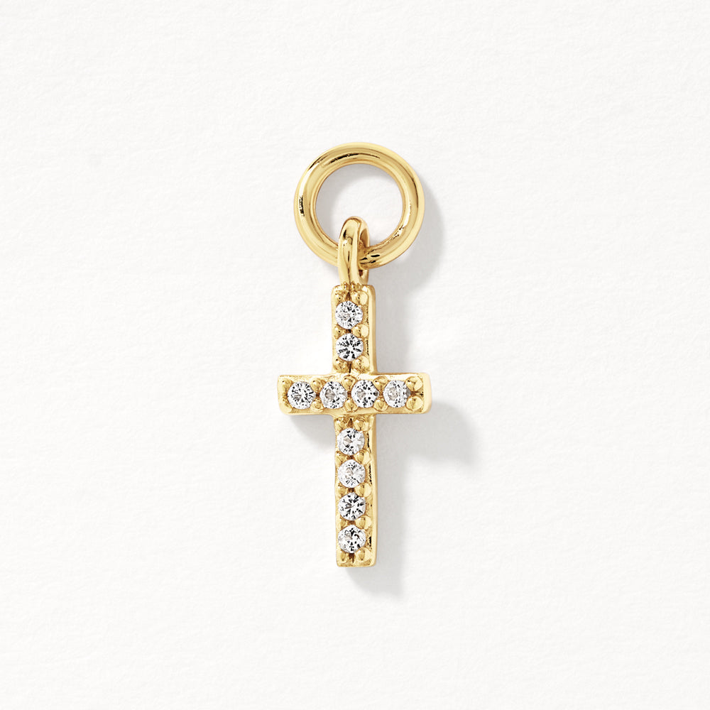 White Topaz Cross Earring Charm in Gold