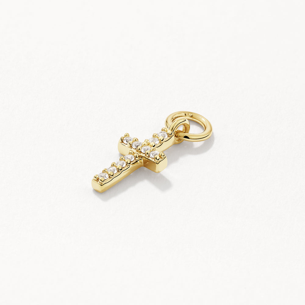 White Topaz Cross Earring Charm in Gold