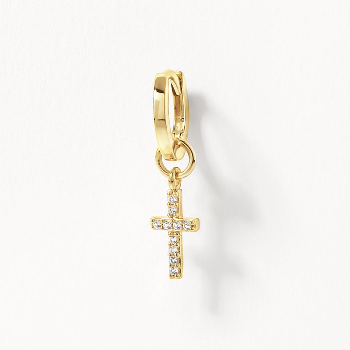 White Topaz Cross Earring Charm in Gold