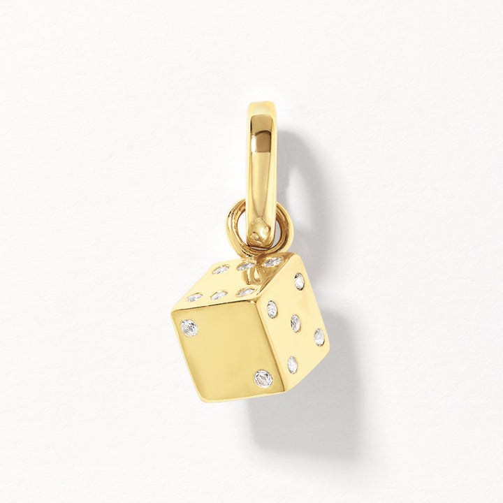 White Topaz Lucky  Dice Pendant in Gold