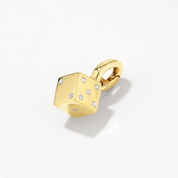 White Topaz Lucky  Dice Pendant in Gold