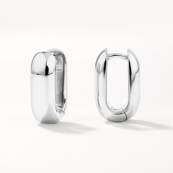 Chunky Oval Dome Hoop Earrings in Silver