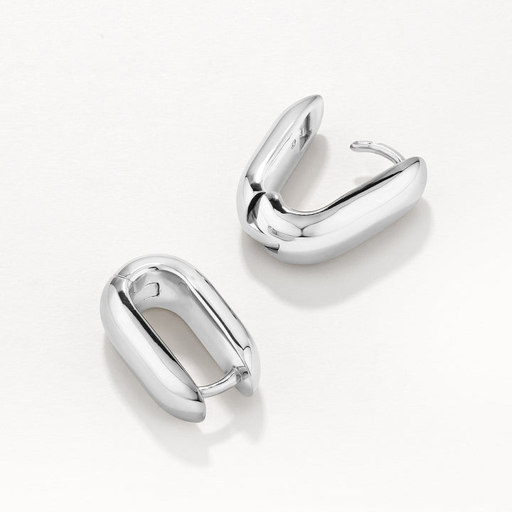 Chunky Oval Dome Hoop Earrings in Silver