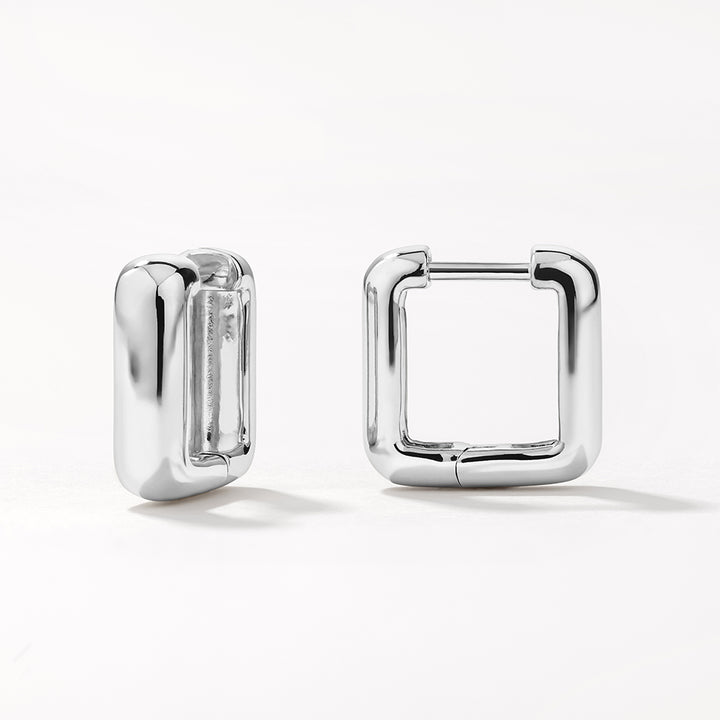 Square Dome Hoop Earrings in Silver