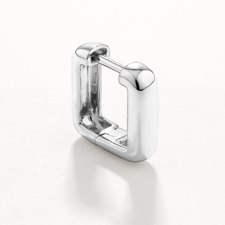 Square Dome Hoop Earrings in Silver
