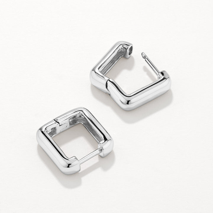 Square Dome Hoop Earrings in Silver