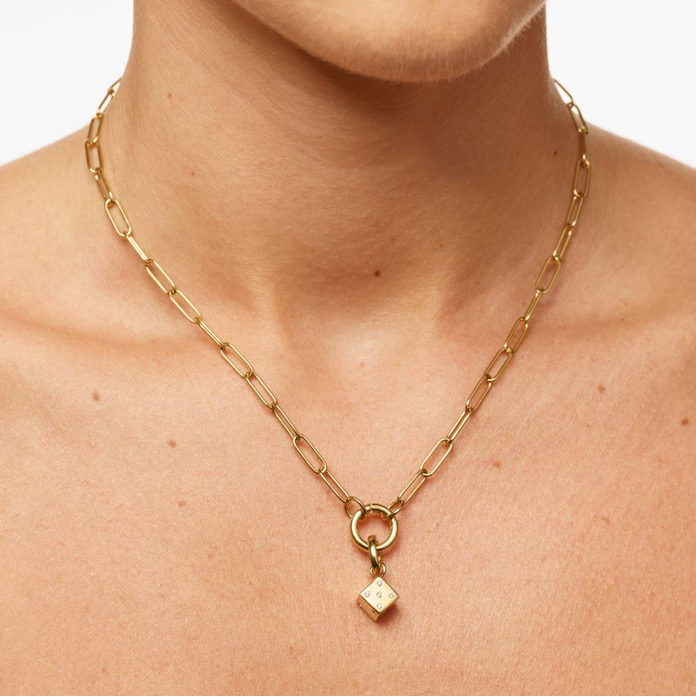 White Topaz Lucky  Dice Pendant in Gold