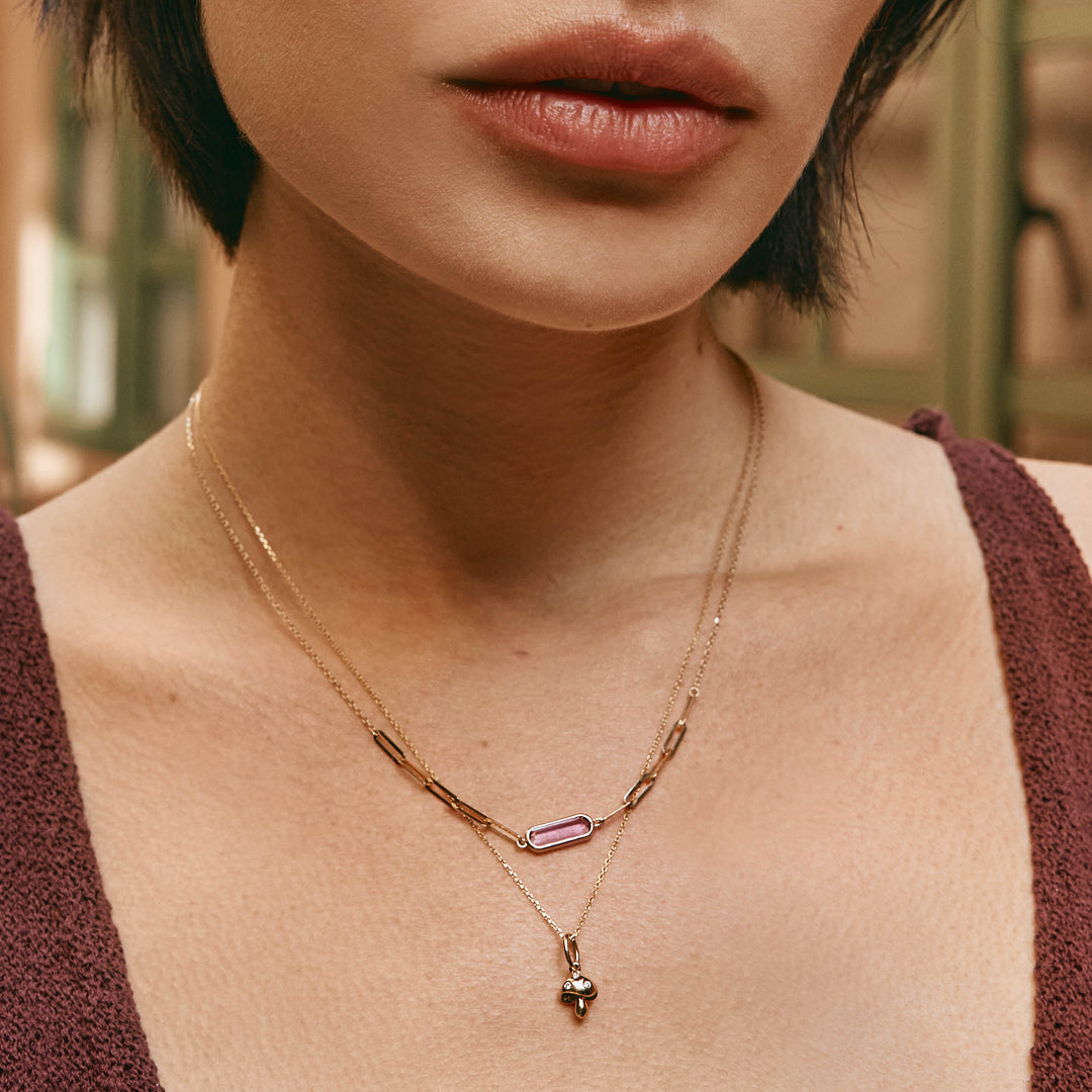 Spotted Mushroom Pendant Necklace in 10k Gold